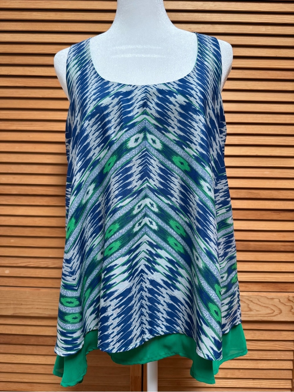 Maeve Anthropologie Green & Blue Ikat Geo Layered Racerback Tank Top - Size M